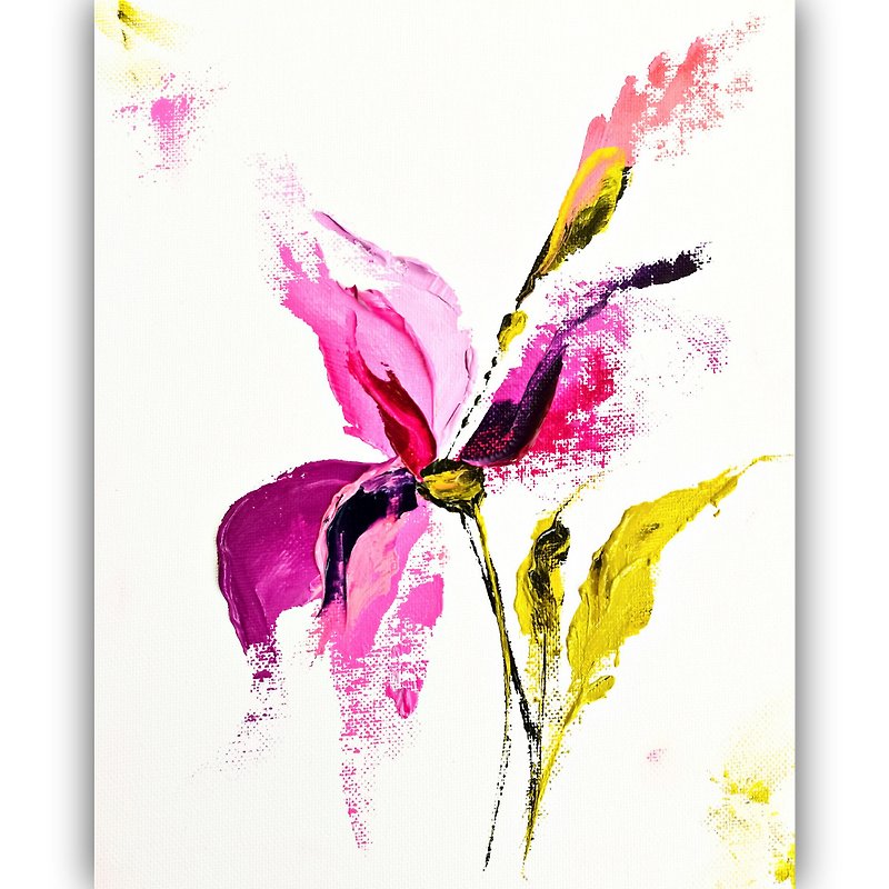 Iris Painting Floral Original Art Flower Impasto Oil Painting Iris Wall Artwork - 掛牆畫/海報 - 棉．麻 粉紅色