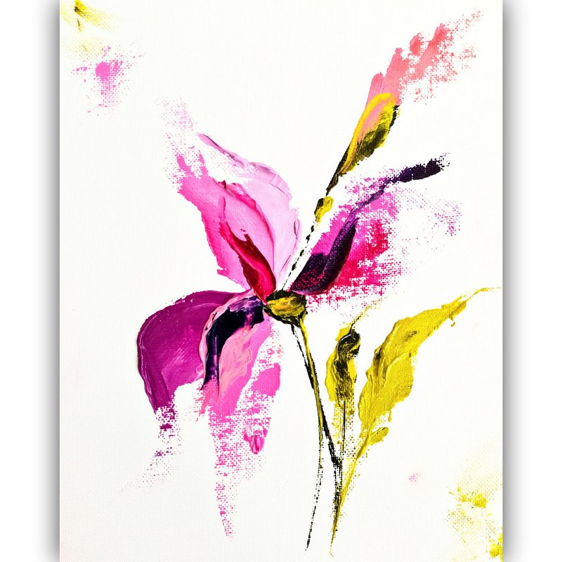 Iris Painting Floral Original Art Flower Impasto Oil Painting Iris Wall Artwork - โปสเตอร์ - ผ้าฝ้าย/ผ้าลินิน สึชมพู