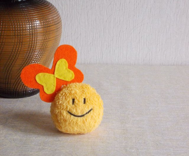 Set of 7 yellow Smiley tiny plush toy with Butterflies-bows - Shop