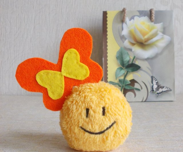 Set of 7 yellow Smiley tiny plush toy with Butterflies-bows - Shop