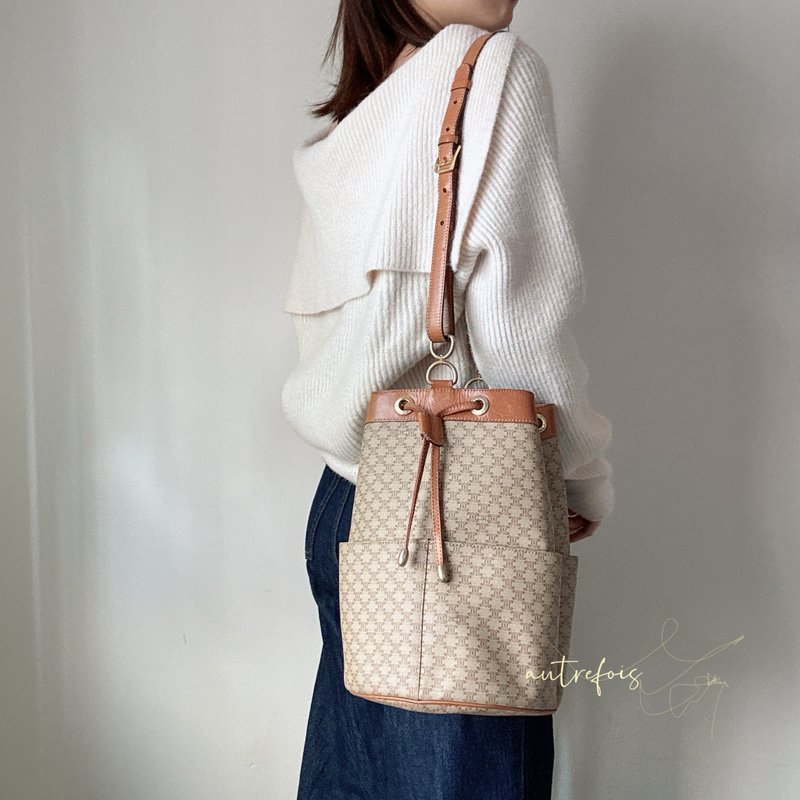 中古 Celine 淺啡米花水桶袋 - 束口袋/束口背包/水桶包 - 防水材質 咖啡色