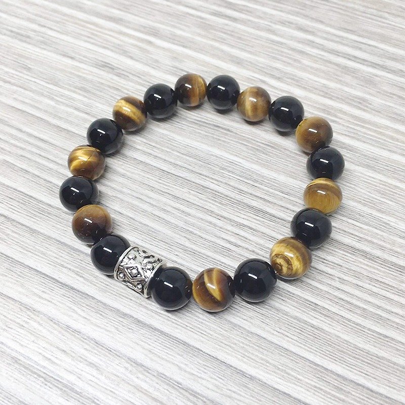 Tiger brave heart of gold :: Black / Black Onyx / tiger eye Stone/ bracelet bracelet gift custom designs - สร้อยข้อมือ - เครื่องเพชรพลอย สีกากี