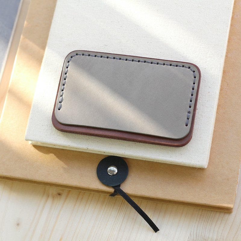 Contrast Color Ticket Holder/ Easy Travel Card Holder/ Card Holder--Elephant Grey - ID & Badge Holders - Genuine Leather Gray