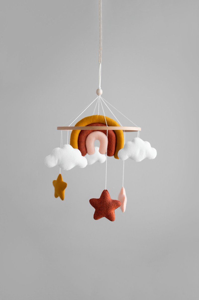 Baby mobile rainbow, clouds nursery mobile, neutral baby mobile - ของเล่นเด็ก - วัสดุอีโค หลากหลายสี