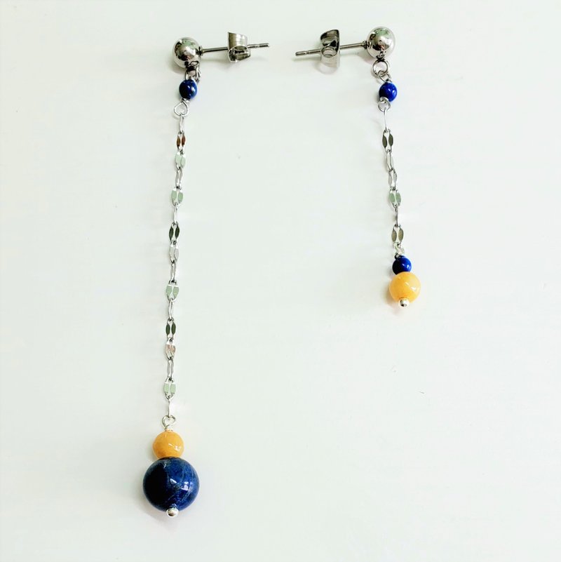 Natural semi-precious stones stainless steel dangle  earrings (with certificate) - ต่างหู - เครื่องเพชรพลอย 