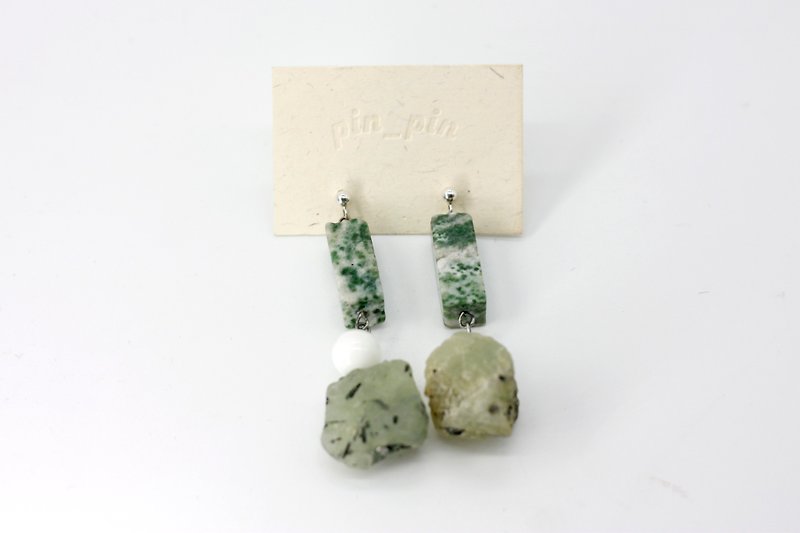 葡萄原石垂吊耳環 -925純銀耳針 - 耳環/耳夾 - 寶石 綠色