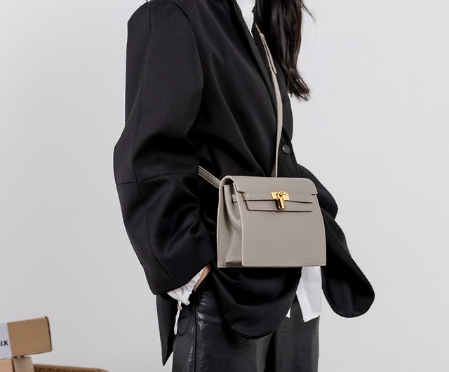 Grey shoulder strap dual-use elegant classic small Kelly bag