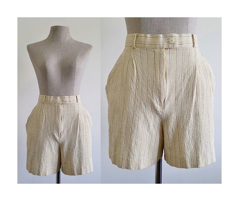 ELLESSE Vintage Brown Yellow Striped Shorts - Women's Shorts - Other Materials Yellow