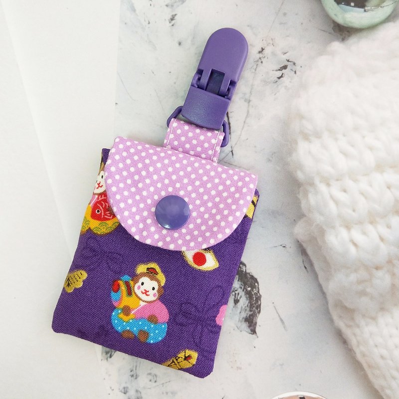 Purple love little monkey treasure. Peace talisman bag (name can be embroidered) - Omamori - Cotton & Hemp Purple