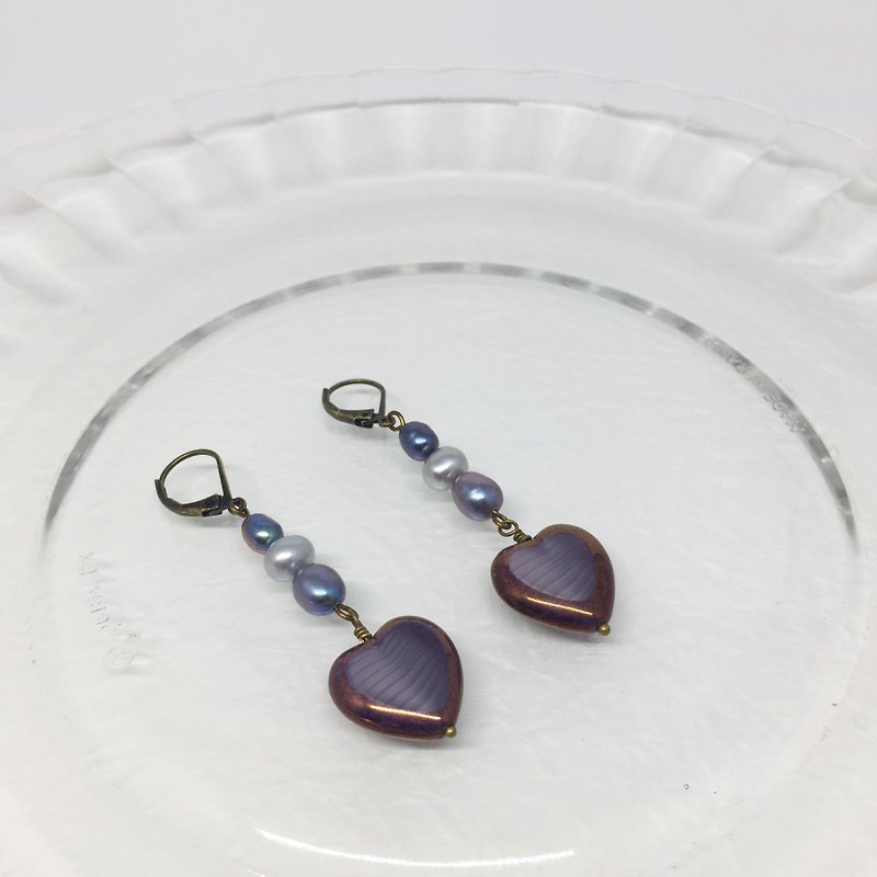 Beloved - Heart Earrings - Purple - ต่างหู - วัสดุอื่นๆ สีม่วง