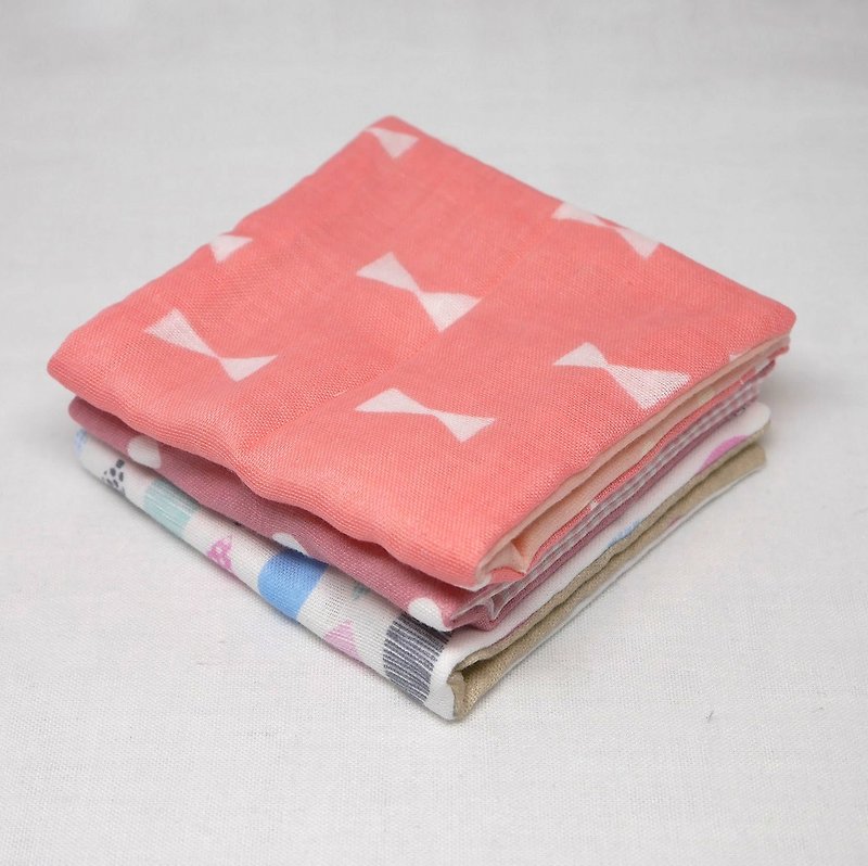 Japanese Handmade 6 layer of gauze mini-handkerchief / 3 pieces in 1unit - ผ้ากันเปื้อน - ผ้าฝ้าย/ผ้าลินิน สึชมพู