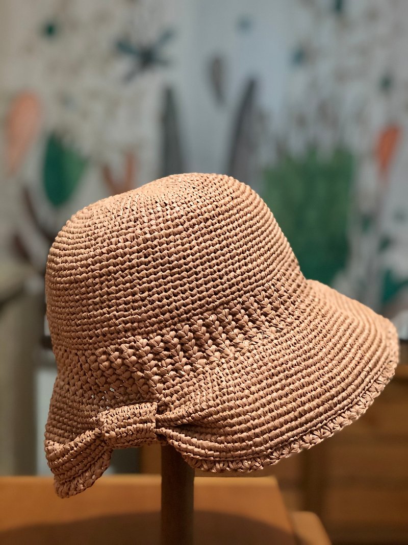 Heart-shaped fisherman hat (dancing butterfly series-honey tea color) / summer sun hat / straw hat / hand-made crochet hat - หมวก - วัสดุอื่นๆ สีทอง