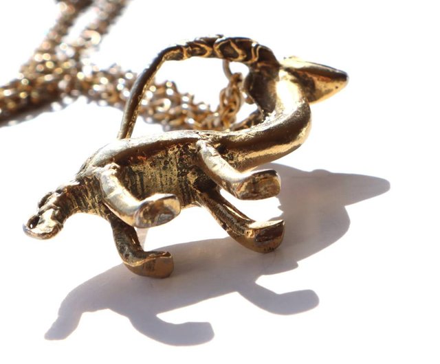 70s vintage gold animal motif pendant necklace - Shop panic-art 