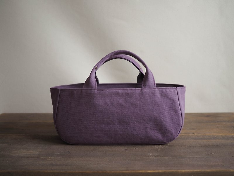 Made-to-order round tote with lid Yokonaga Murasaki - Handbags & Totes - Cotton & Hemp Purple