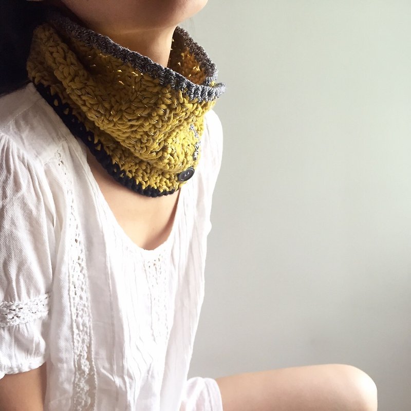 手工鉤織有機棉領口  |  多用途圍巾  |  個性配飾  |  芥茉黃 - 絲巾 - 棉．麻 黃色