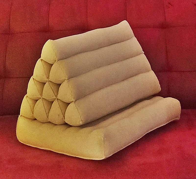 三角枕、2つ折り、10コンパートメント、50 x 120cm、キット枕、クッション、カポック枕、キット柄のカポックマットレス。 - 枕・クッション - コットン・麻 ブラウン