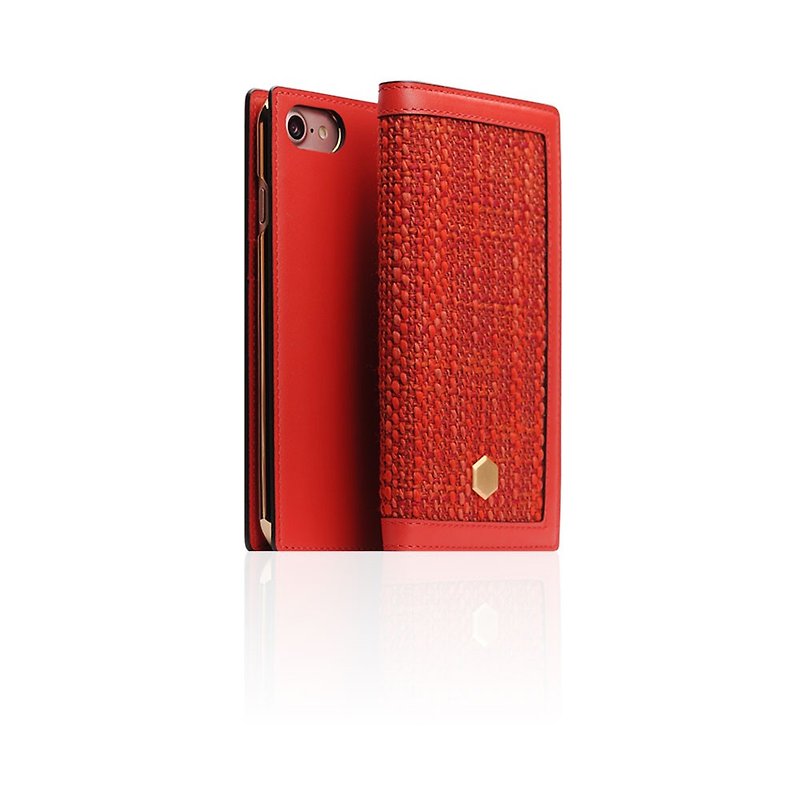 SLG Design iPhone 8 / 7 D5 CSL 帆布混搭風 側掀式真皮皮套- 紅 - 手機殼/手機套 - 真皮 紅色