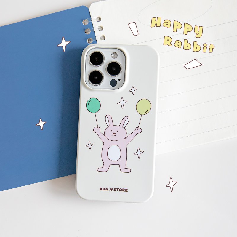 AUG8 STORE Happy Rabbit iPhone Case Film Bright Surface All-inclusive Protective Case - เคส/ซองมือถือ - พลาสติก 