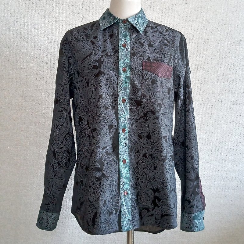 アーティストデザインシャツ　037　世界で1枚の個性的なシャツ - 男裝 恤衫 - 棉．麻 黑色