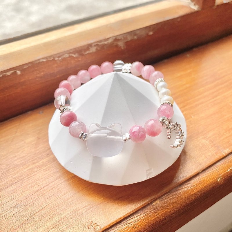 Crystalvia Healing Love l Blooming Charm-Sakura Rain Rose & Rose Quartz & White Quartz - สร้อยข้อมือ - คริสตัล 