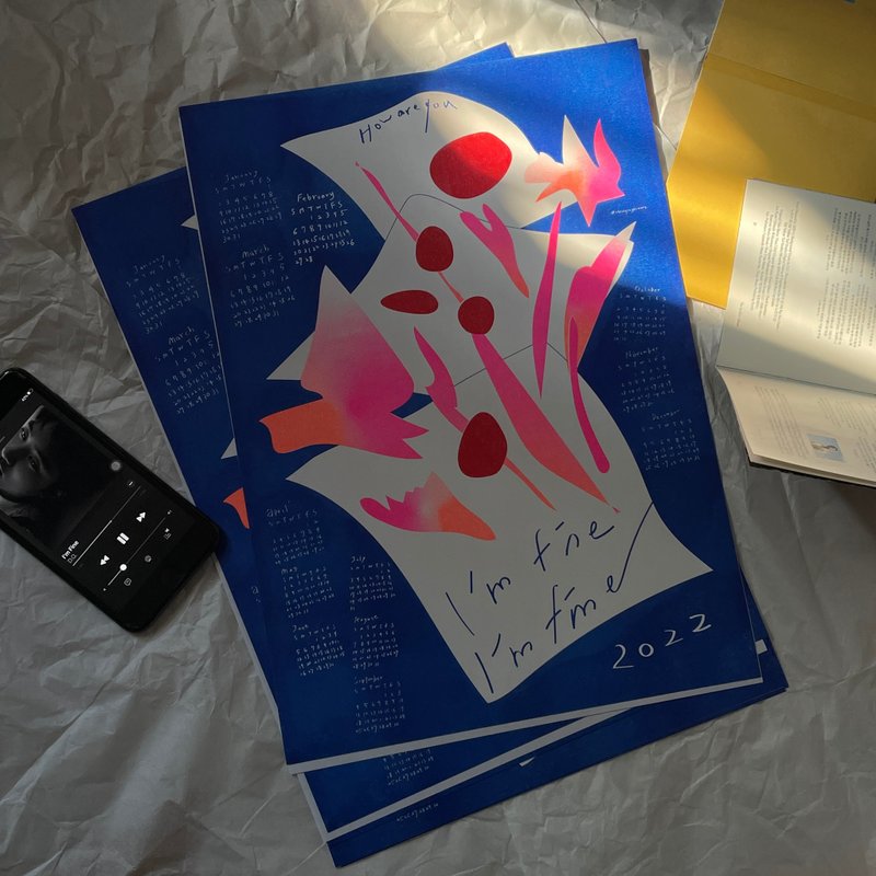 2022 Calendar Riso Risograph Calendar How are you - ปฏิทิน - กระดาษ สีน้ำเงิน