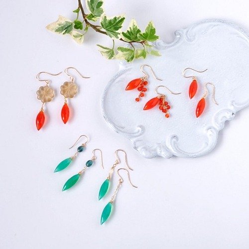 14kgf カーネリアンカービング♡ 14kg/カーネリアンデュードロップxハニークォーツフラワー