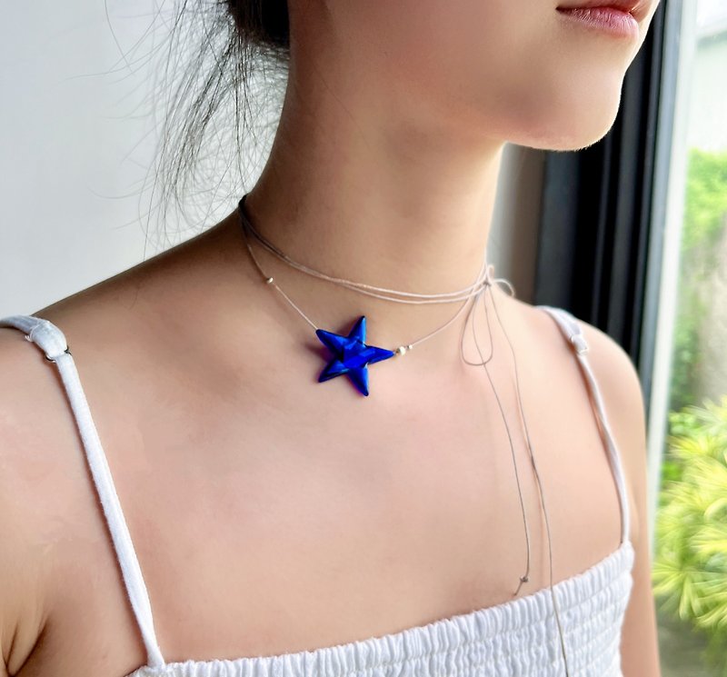 925 Silver Kira - Kira Handmade Glass Charm Necklace - สร้อยคอ - แก้ว สีน้ำเงิน