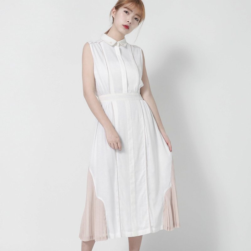 Retro Qingqiu Retro Cotton & Linen Dress _7SF012_ Nude - ชุดเดรส - ผ้าฝ้าย/ผ้าลินิน สึชมพู