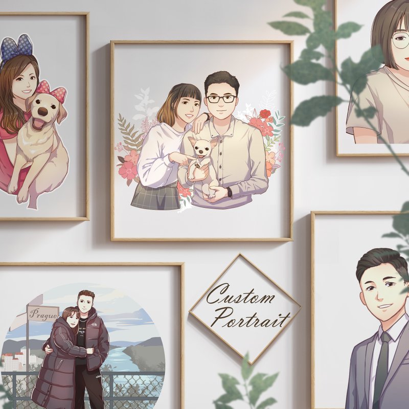 Custom Portrait | Family and Pet Portrait | Couple Gift - ภาพวาดบุคคล - วัสดุอื่นๆ 