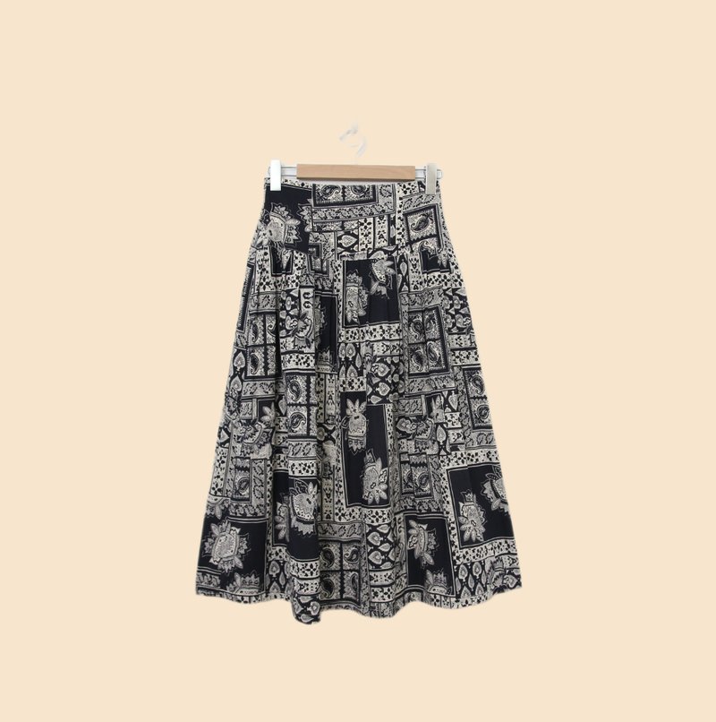 Back to Green-復古拼接長裙 黑白色 變形蟲 fs-04 vintage skirt - 裙子/長裙 - 棉．麻 