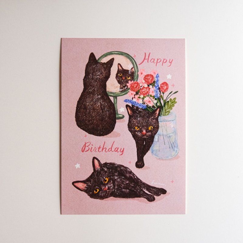 明信片 黑貓相伴 生日快樂 - 卡片/明信片 - 紙 