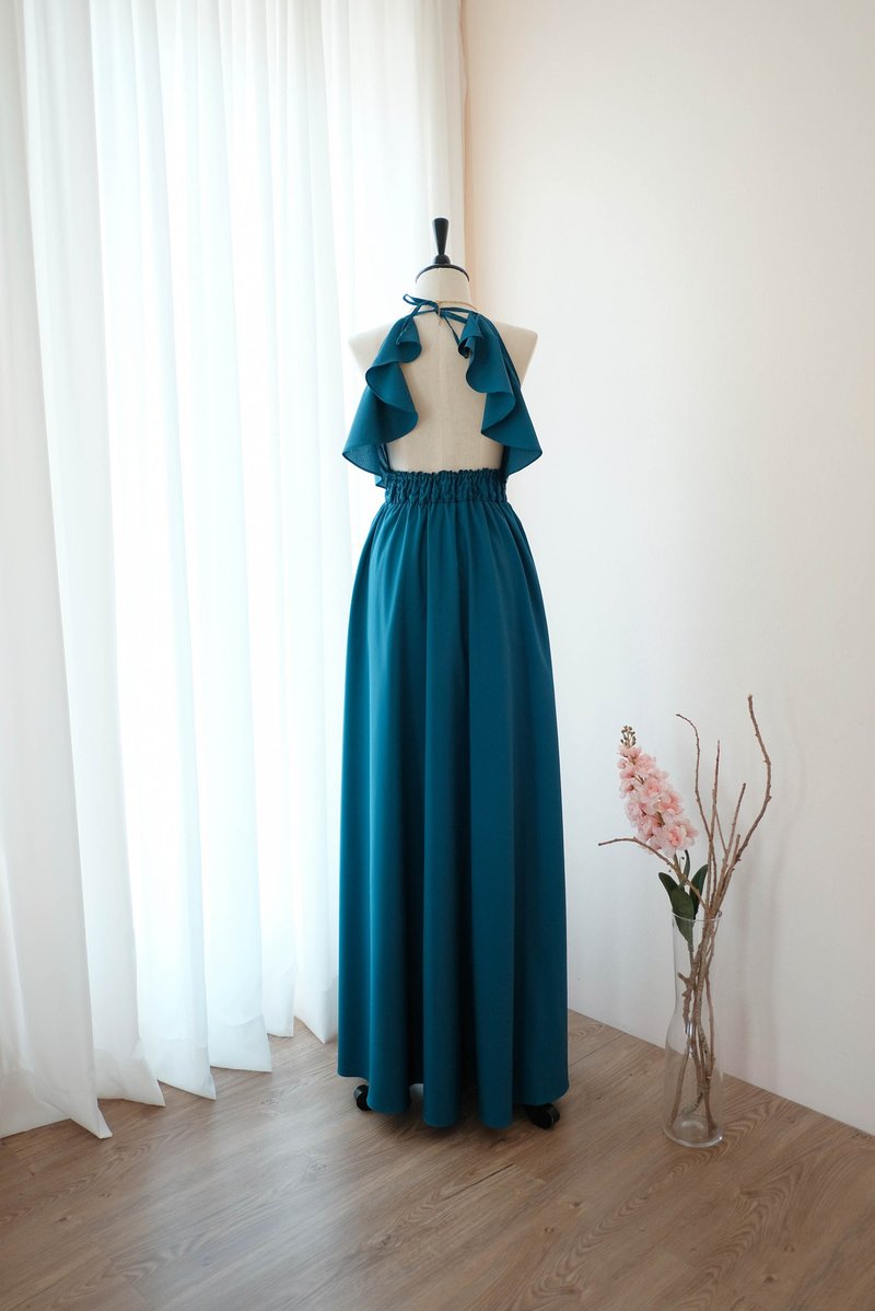 Midnight Blue dress Long bridesmaid dress Cocktail prom party dress - ชุดราตรี - เส้นใยสังเคราะห์ สีน้ำเงิน