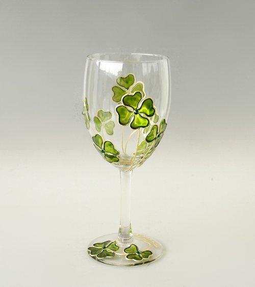 NeA Glass Wine Glass Clover Luck Hand-painted