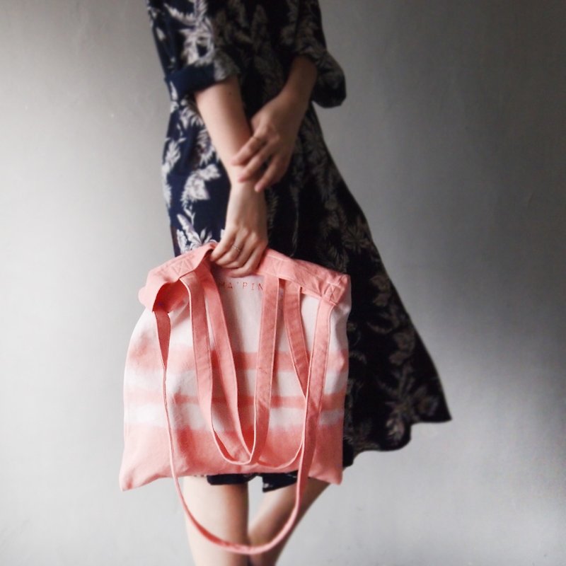 三代新托特 新染系列 淺桃粉色 長短背帶 棉帆布手染托特包 - 側背包/斜孭袋 - 棉．麻 粉紅色