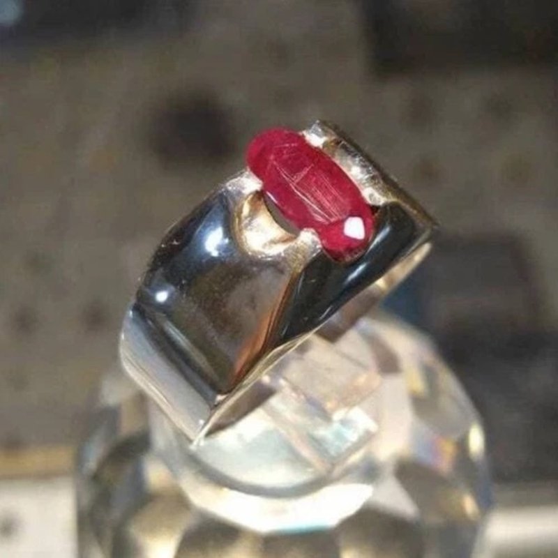 Natural Ruby Mens Womens Ruby Ring Sterling Silver 925 Elegant Ring Yaqoot Yaqut - 戒指 - 寶石 紫色