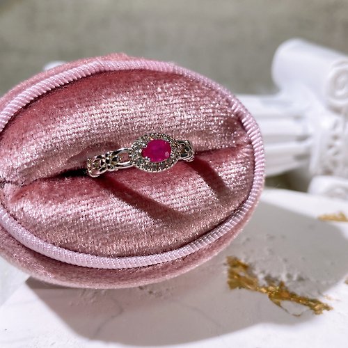 Purnima Magic Salon 歐美款輕珠寶 天然粉色紅寶石038克拉 純銀戒指 現貨一枚