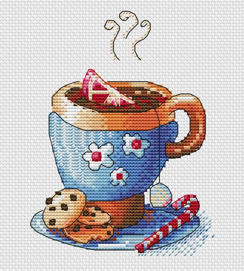 Printable cross stitch PDF Pattern ; Cup of tea Embroidery Pattern - 手工藝教學/工具書 - 其他材質 