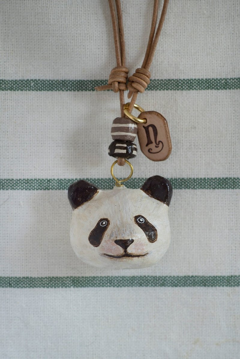 panda paper mache necklace - สร้อยติดคอ - กระดาษ ขาว