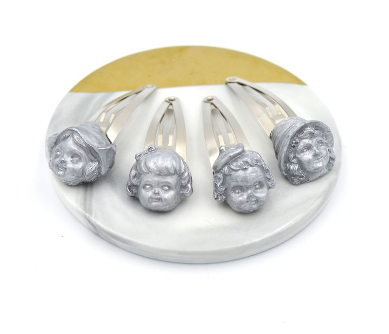 Silver antique Silver doll hair clip can be customized gold, silver, black or other colors - เครื่องประดับผม - โลหะ สีเงิน
