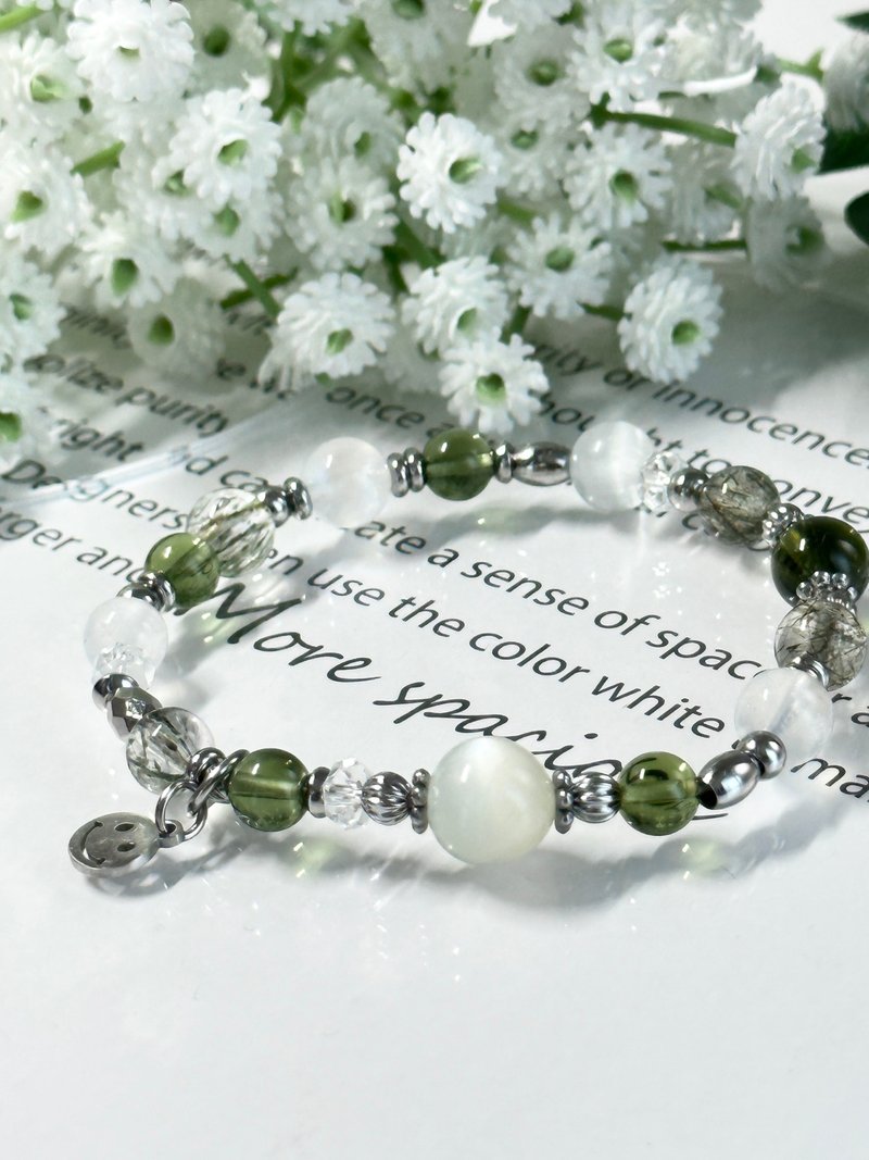 Moonlight meteorite temperament fortune bracelet - white moonstone, blue moonstone, Czech meteorite, green moonstone - Bracelets - Crystal Green