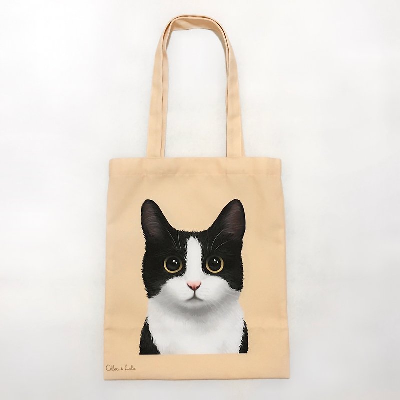 汪喵帆布提袋 - 黑白貓 賓士貓 - 手提包/手提袋 - 聚酯纖維 卡其色