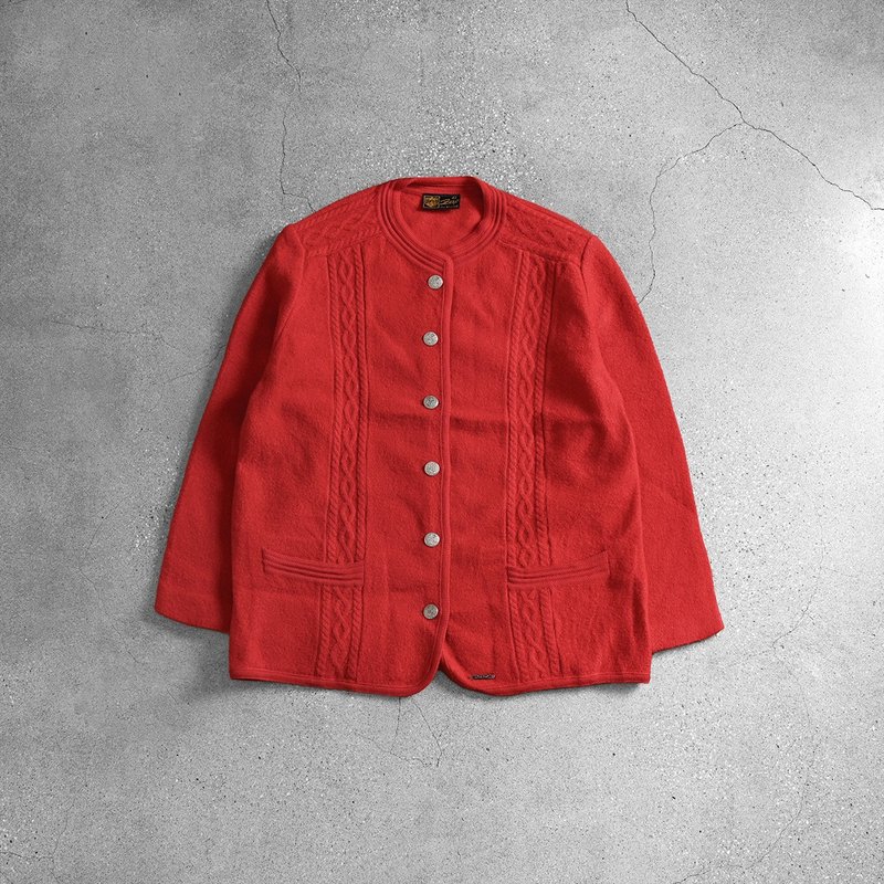 蒂羅爾羊毛外套 / Wool Jacket、古著開襟毛衣、古著開襟外套 - 女毛衣/針織衫 - 羊毛 紅色