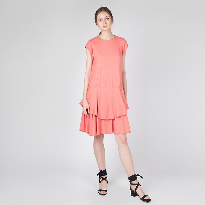 RAYON DROPWAIST RUFFLE DRESS - One Piece Dresses - Other Materials Pink