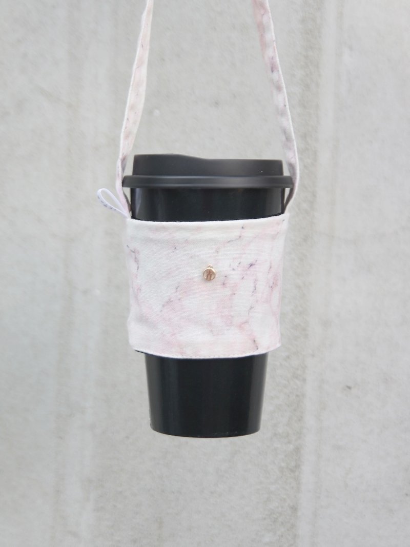 Pink marble environmental protection bag cup set customized for your English tag - Beverage Holders & Bags - Cotton & Hemp Pink