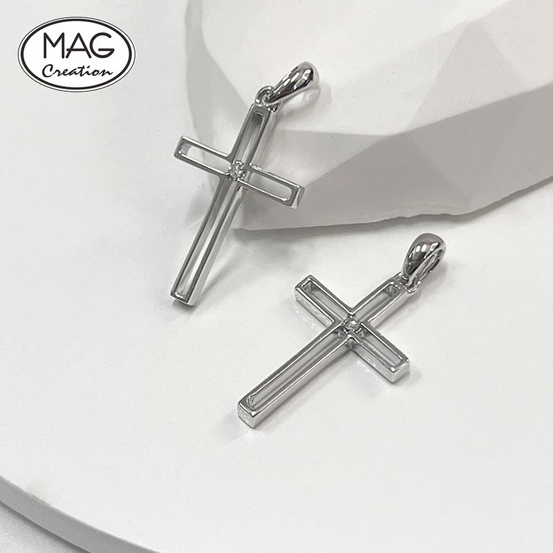 Love Legend | 18K white gold natural crushed diamond cross pendant - Necklaces - Precious Metals 