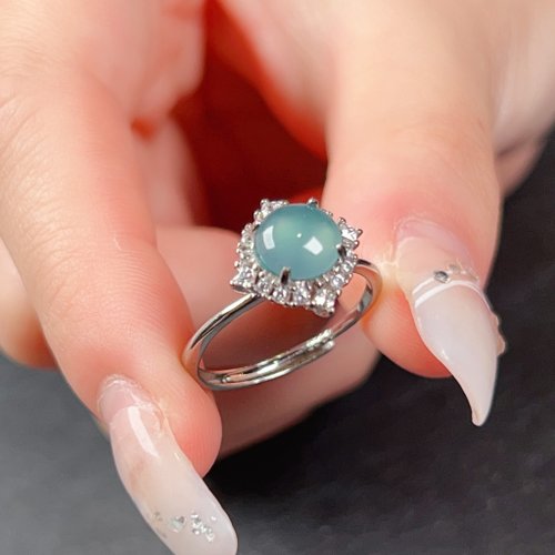 瓔珞珠寶盒 E.L.Jewelry Box 冰種藍水翡翠蛋面戒指 925純銀 | 天然A貨翡翠 | 送禮