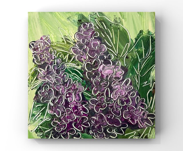 油絵 油彩 油彩画 絵 絵画 【白と紫のライラック】 油絵 油彩 油彩画 絵