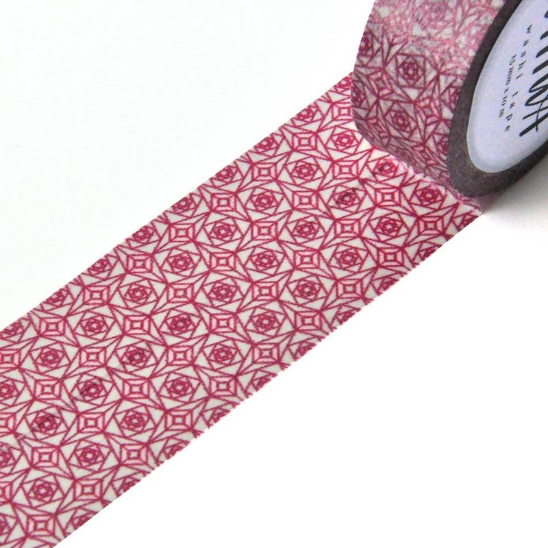 Square Roses Washi tape 15mm x 10m - Geometric line pattern that can be repeated - มาสกิ้งเทป - กระดาษ สีแดง