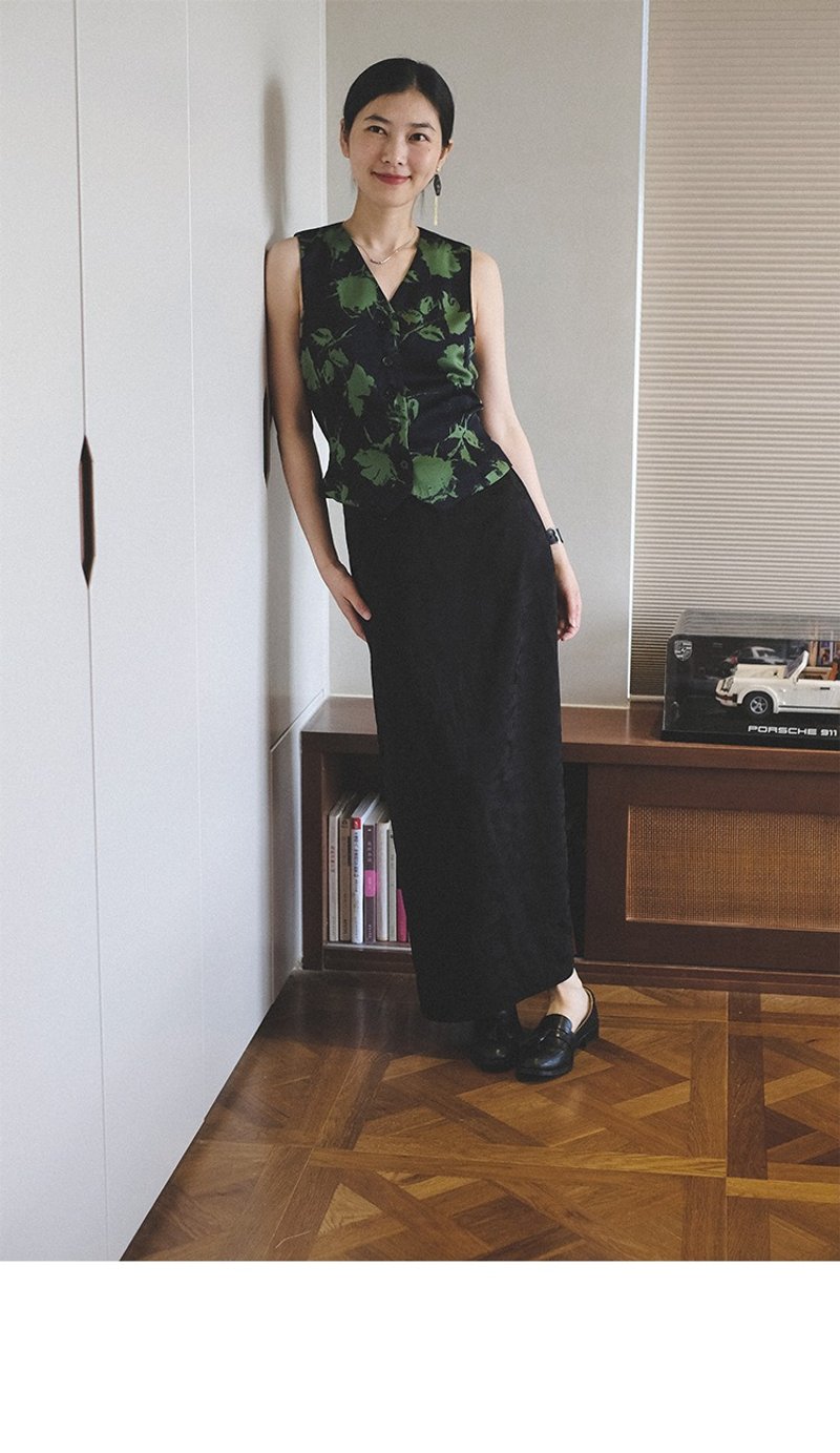 Chinese style jacquard retro high waist slit skirt long skirt - Skirts - Polyester 