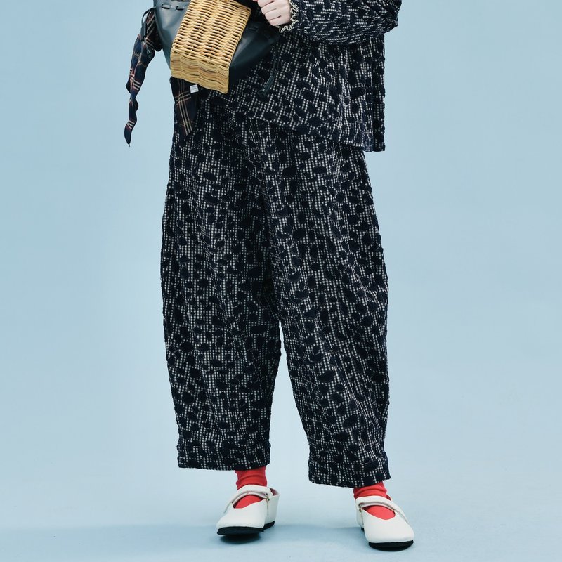 Knit Jacquard Collar Carrot Pants Trousers - Women's Pants - Other Materials Blue